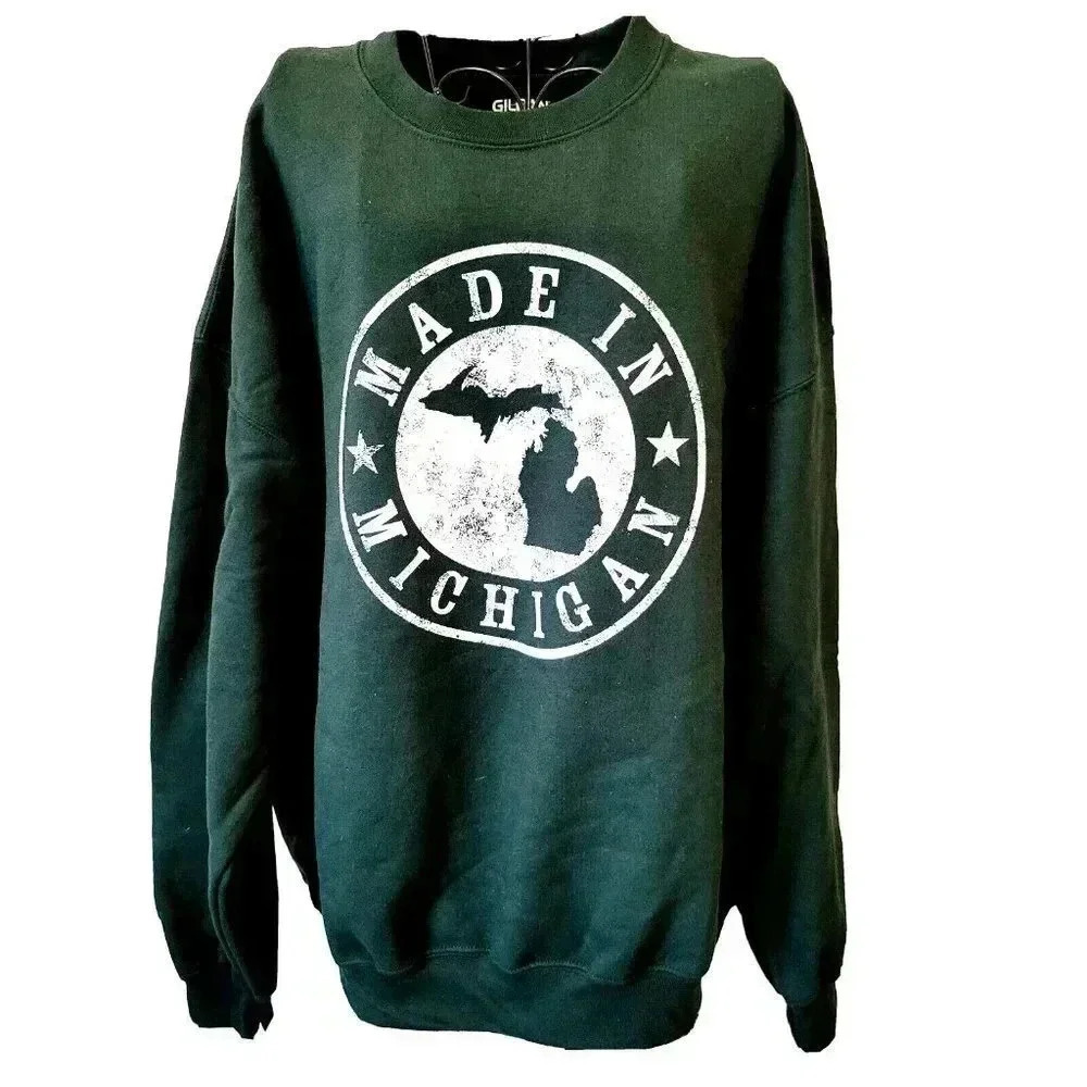 Made In Michigan Sweatshirt 2XL NWT Gildan DryBlend Green White GR8ST8 Apparel
